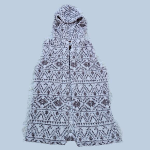 Plush Hooded Vest UGG Koolaburra Size M White Gray Geo Print Fleece Fuzzy Sherpa - Picture 7 of 8